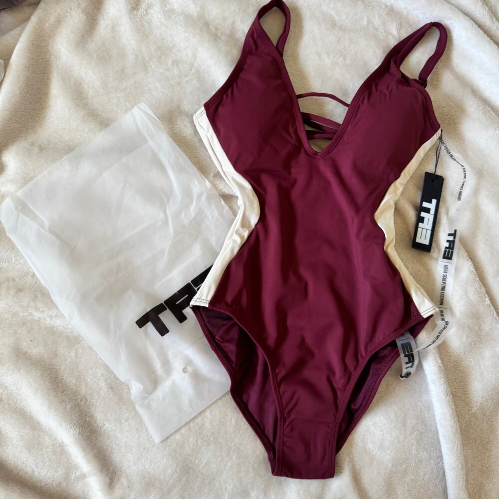 TA3 Dark Cherry Oat Plungey Contour Swimsuit Size XXS Regular Long Bathing Suit